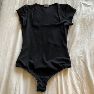 Free people black square neck short sleeve bodysuit